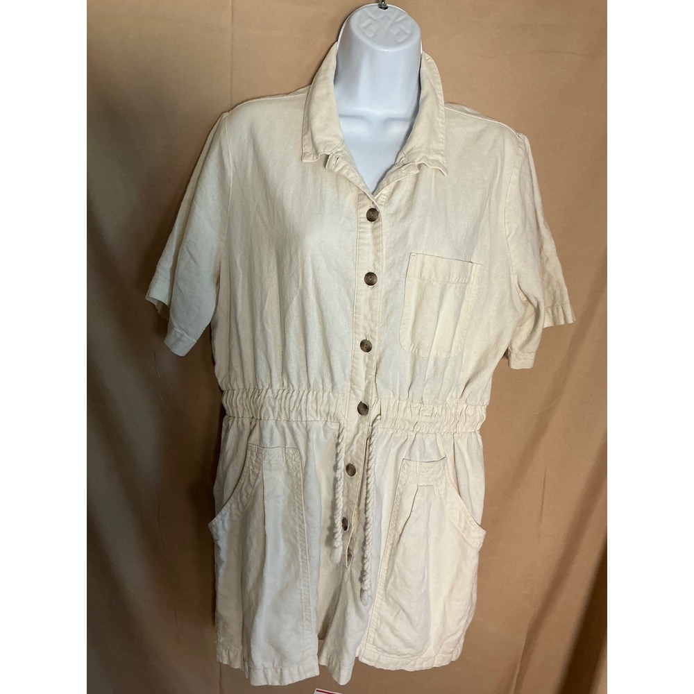 Universal Thread Romper Womens Medium Cream Excellent Linen Blend Utility Short
